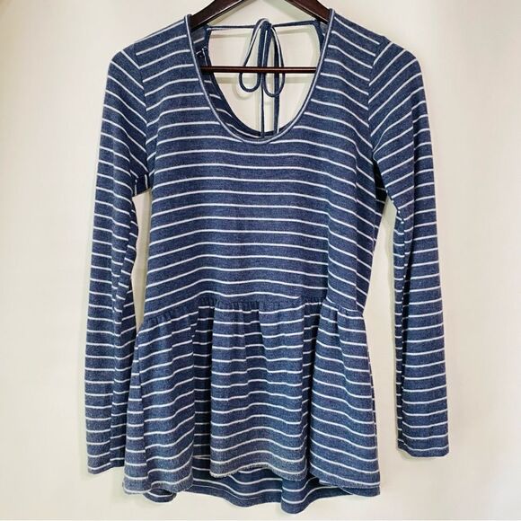 Modcloth Women's Blue White Striped Peplum Knit Top Size S - Picture 1 of 6